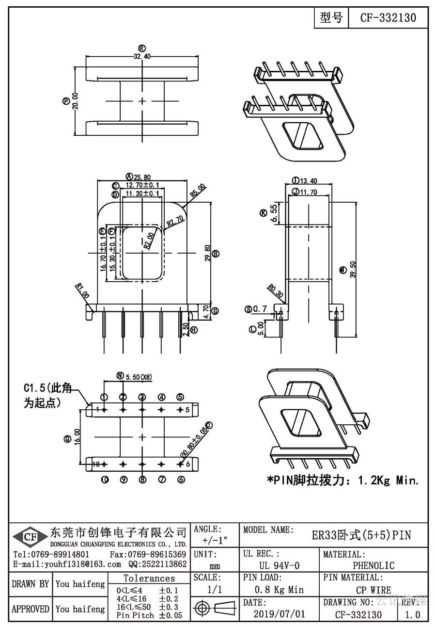 CF-332130/ER33臥式(5+5)PIN